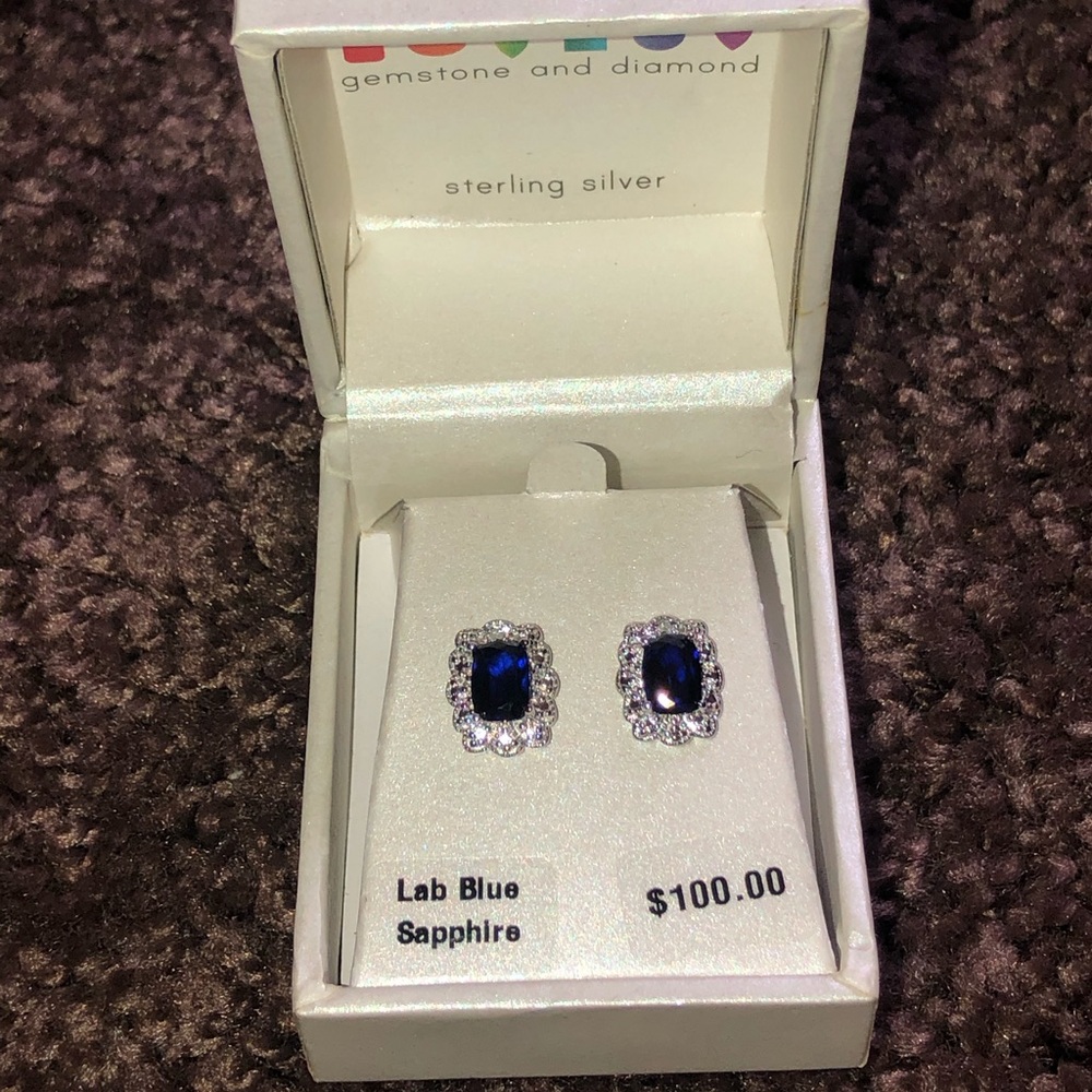 NEW‎ Birthstone Radiant Gem Earring Diamond Blue - Picture 4 of 7